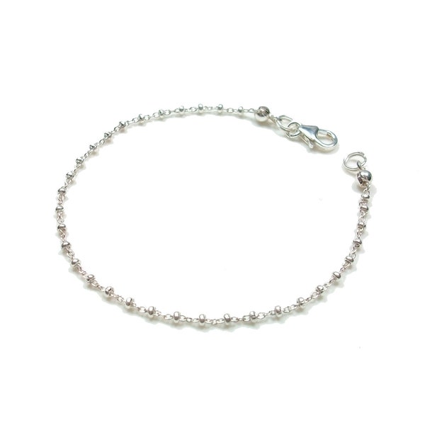 Bracelet en Argent maille perlée, Bracelet fin chaine boule, Idée cadeau femme tendance