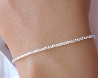 Diamond chain bracelet - Silver - Minimalist women's bracelet - gift for her