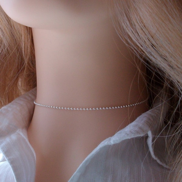 Collier chaine boule Argent, Ras de cou choker, Chaine bille perlée, Idée cadeau femme