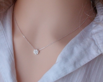 Collier oxyde de zirconium Argent, Ras de cou diamant, Solitaire, Idée cadeau femme fille