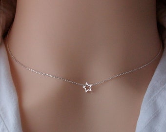 Collier étoile ras de cou, Collier Argent femme discret, Minuscule étoile, Cadeau femme fille