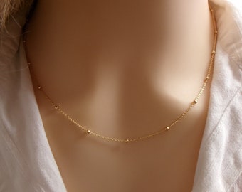 Beaded chain necklace 18k gold choker Satellite necklace Ball chain Women's gift idea