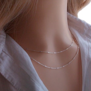Collar de 2 cadenas de plata, cadena de tubos retorcidos, collar de varias hileras, minimalista, idea de regalo para mujer imagen 2