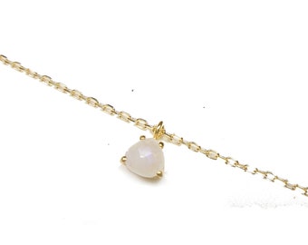 Moonstone necklace, 18k gold silver choker, real stone pendant, gift idea for women