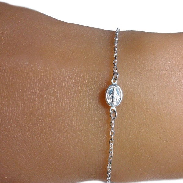 Bracelet vierge marie - médaille miraculeuse - Argent - Bracelet chaine femme - Bracelet fin - Bracelet religieux