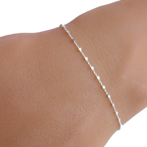 Minimalist Silver bracelet, Small square pearl chain, Fine women's pearl bracelet, Gift for her