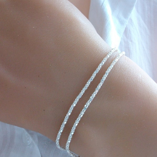 Bracelet multi chaines Argent, Maille brillante, Idée cadeau femme tendance