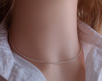 Collier chaine boule Argent, Ras de cou choker, Chaine bille perlée, Idée cadeau femme