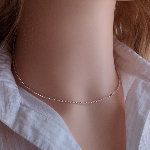 Collier chaine boule Argent, Ras de cou choker, Chaine bille perlée, Idée cadeau femme