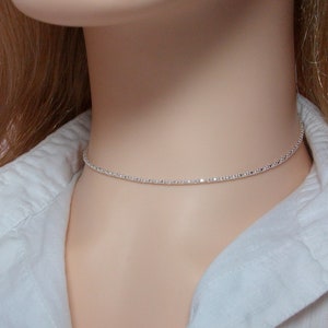 Collier Argent chaine brillante Ras de cou maille diamantée Idée cadeau pour elle image 8