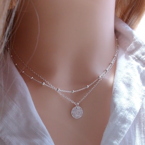 Lot of silver women's necklace, choker, ball chain, satellite, hammered medal necklace, gift idea