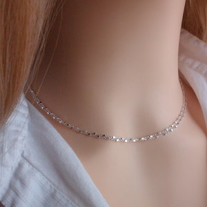 Collier multirang, Ras de cou Argent 925, Chaine petites perles carrées, Idée cadeau pour femme image 2