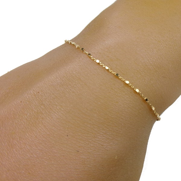 Bracelet fin plaqué or 18 k, Chaine petites perles carrées, Bracelet minimaliste perles femme, Cadeau pour elle