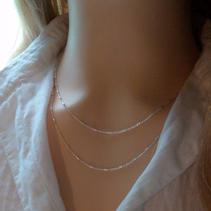 Collar de 2 cadenas de plata, cadena de tubos retorcidos, collar de varias hileras, minimalista, idea de regalo para mujer imagen 1