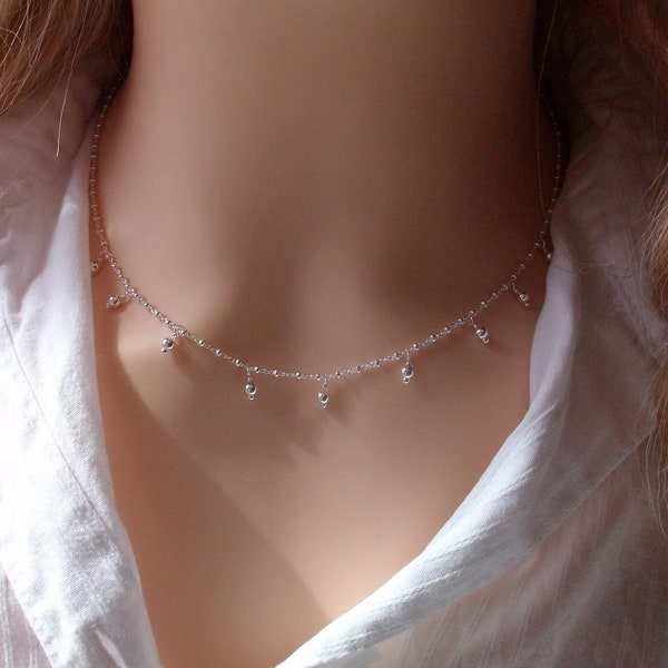 Collier petites perles Argent, Pampilles, Chaine perlée, Bijou cadeau femme