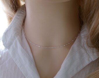 Twisted beaded necklace Silver Satellite chain Choker Women's gift idea