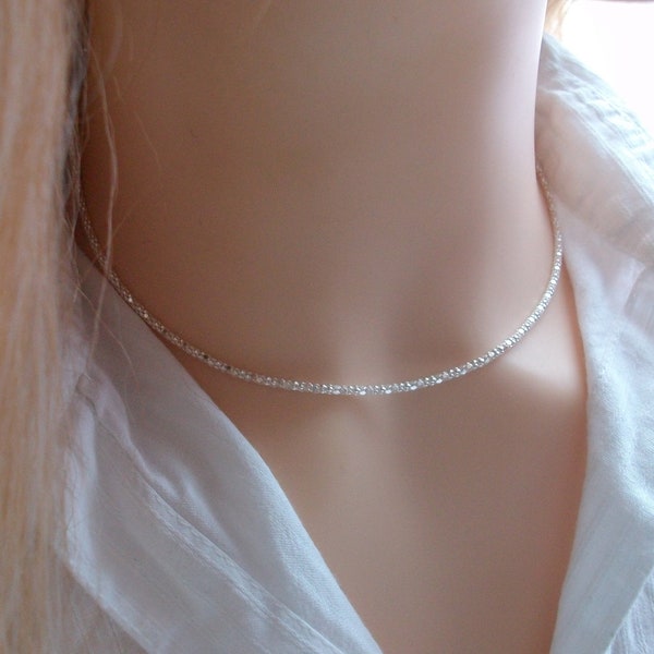 Collier ras de cou Argent, Chaine diamantée, Collier brillant, Idée cadeau pour femme