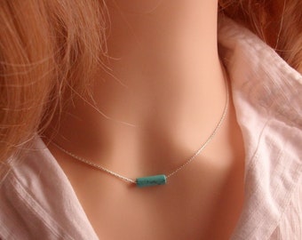 Fine turquoise necklace, Stone and silver choker, Women's gift