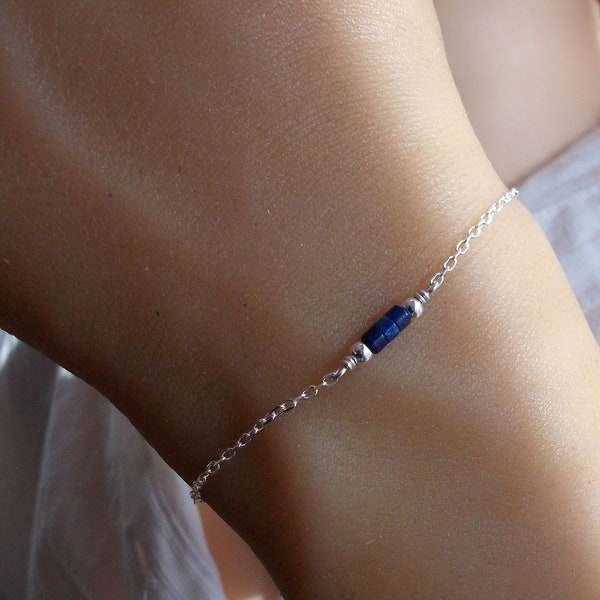 Bracelet Argent et lapis lazuli, Pierres naturelles, Bracelet fin femme