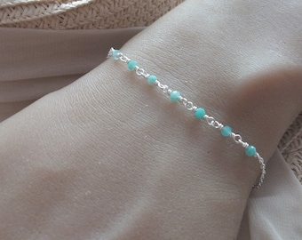 Amazonite and Silver Bracelet, Natural stone jewelry, Gift idea for women