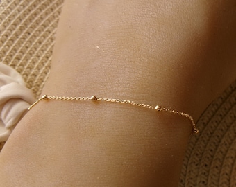 18 k Gold ball chain bracelet, Fine beaded chain bracelet, Satellite, Gift idea for women