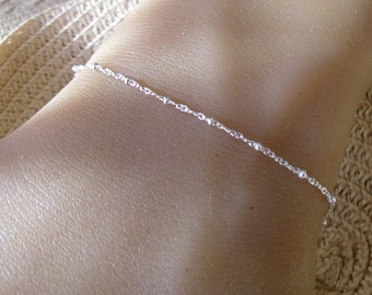 Twisted beaded bracelet Silver Satellite chain Fine jewelry Women’s gift idea