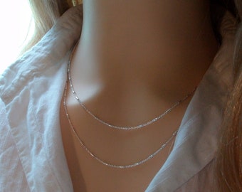 Necklace 2 chains Silver, Chain twisted tubes, Multirang necklace, Minimalist, Gift idea woman