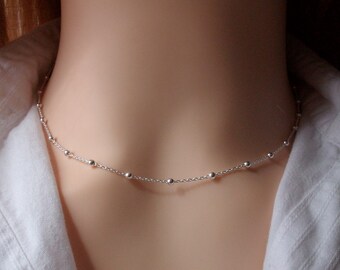 Beaded chain necklace - Choker - Silver - Satellite necklace - ball chain - Women's gift idea