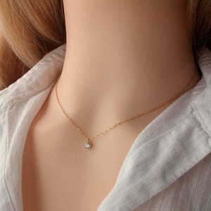 Collier or diamant, Pendentif zirconium, Gold filled, Cadeau anniversaire femme
