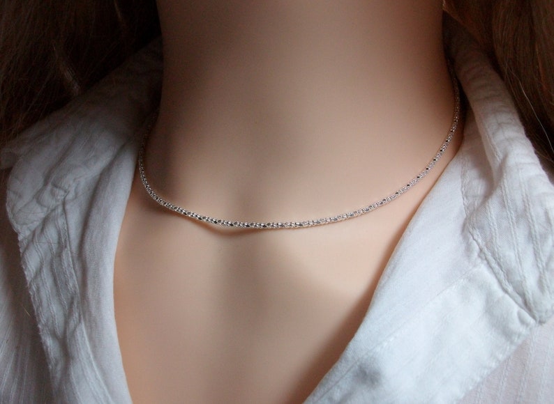 Silver choker necklace, Diamond chain, Shiny necklace, Gift idea for women image 2