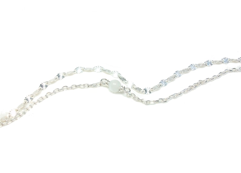 Bracelet multi chaine Argent Bracelet perle blanche Oeil de chat Bracelet 2 chaines Bracelet réglable image 8