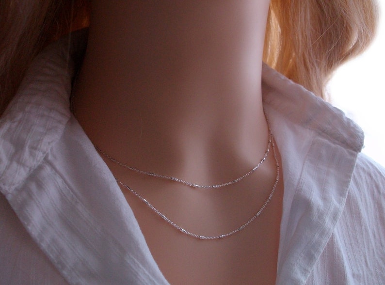 Collar de 2 cadenas de plata, cadena de tubos retorcidos, collar de varias hileras, minimalista, idea de regalo para mujer imagen 8