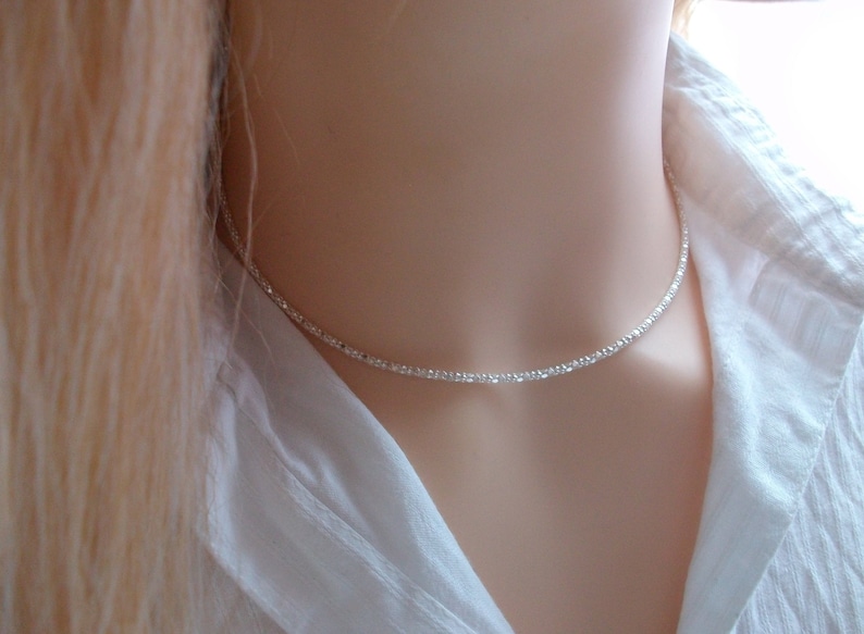Silver choker necklace, Diamond chain, Shiny necklace, Gift idea for women image 1