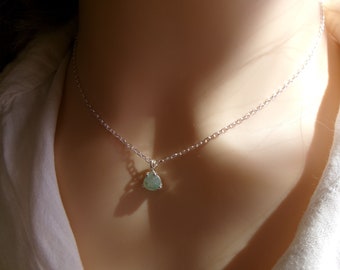 Aventurine necklace, Silver choker, Real stone pendant, Gift idea for women