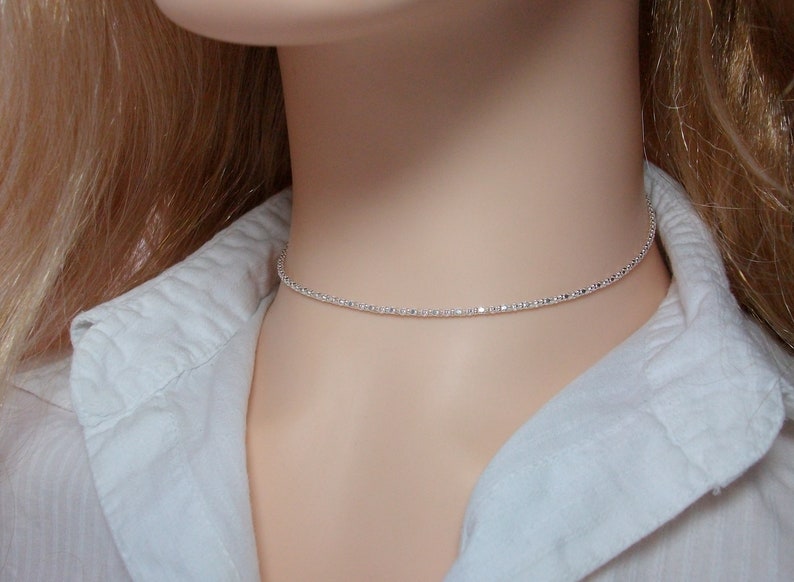 Silver choker necklace, Diamond chain, Shiny necklace, Gift idea for women image 6