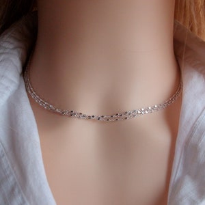 Collier multirang, Ras de cou Argent 925, Chaine petites perles carrées, Idée cadeau pour femme image 7