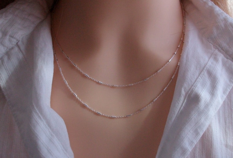 Collar de 2 cadenas de plata, cadena de tubos retorcidos, collar de varias hileras, minimalista, idea de regalo para mujer imagen 6