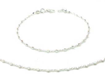 Collier et bracelet Argent femme, Chaine petites perles carrées, Parure bijoux tendance minimaliste, Idée cadeau