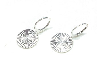 Silver Sun Earrings, Sleepers, Shiny Medal, Perfect Woman Gift