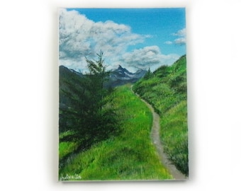 Tableau Peinture originale paysage, Peinture Acrylique sur toile, sentier de montagne