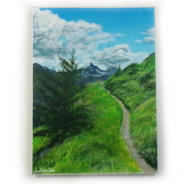 Tableau Peinture originale paysage, Peinture Acrylique sur toile, sentier de montagne