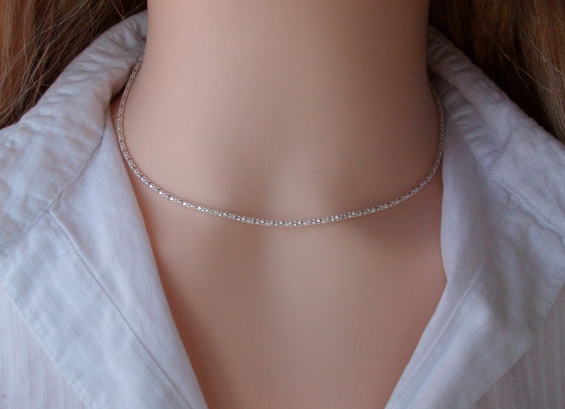 Silver choker necklace, Diamond chain, Shiny necklace, Gift idea for women image 5