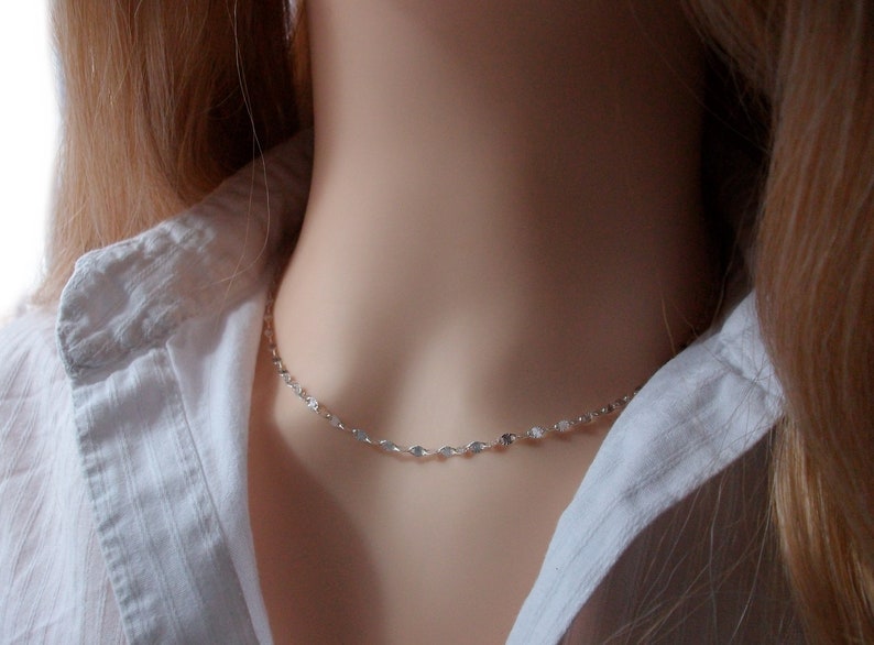 Collier ras de cou Argent, Chaine originale soleil, Choker fin femme image 5