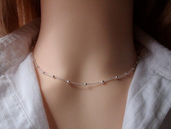 Collier chaine perlée Ras de cou Argent Collier | Etsy France