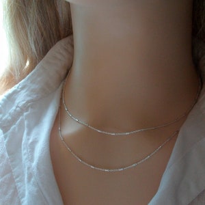 Collar de 2 cadenas de plata, cadena de tubos retorcidos, collar de varias hileras, minimalista, idea de regalo para mujer imagen 9