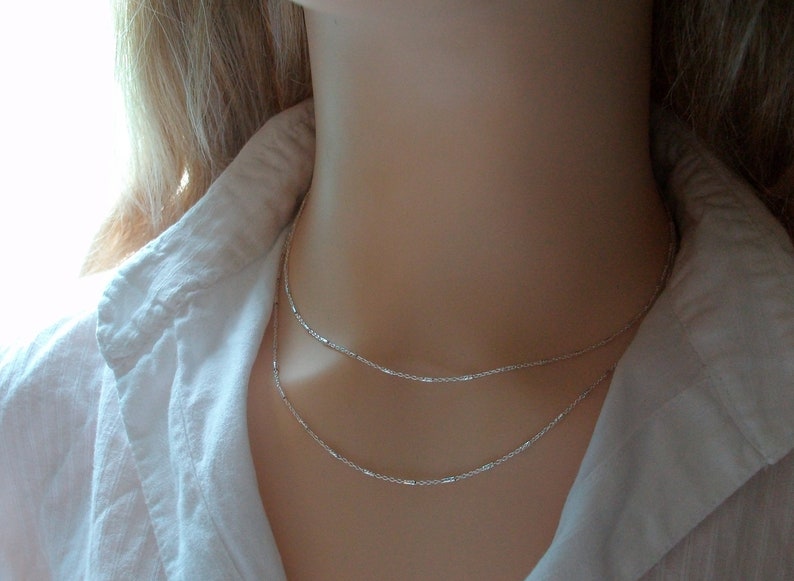 Collar de 2 cadenas de plata, cadena de tubos retorcidos, collar de varias hileras, minimalista, idea de regalo para mujer imagen 9