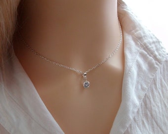 Silver zirconium necklace Shiny round pendant Women's gift idea