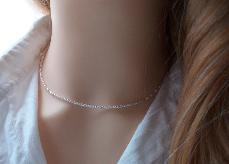 Collier ras de cou Argent, Chaine diamantée, Collier brillant, Idée cadeau pour femme image 3