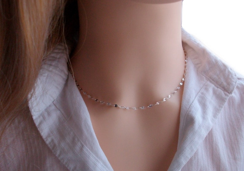 Collier ras de cou Argent, Chaine originale soleil, Choker fin femme image 1