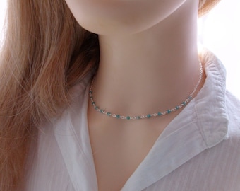 Amazonite and Silver necklace, Natural stone choker, Gift idea for women